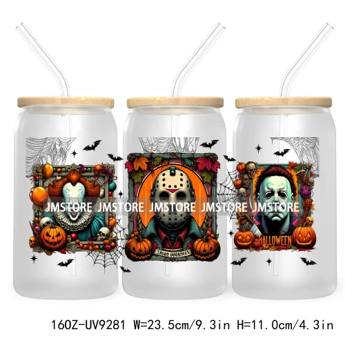 Scary Movies Halloween 16OZ UV DTF Cup Wrap Transfer Stickers Custom Labels Waterproof Logo For Libbey Glass Can Spooky Season