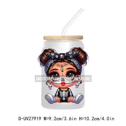 Halloween Skeleton Latina Chibi Baby UV DTF Transfer Stickers Decals For Libbey Cold Cups Mug Tumbler Waterproof Labels Princess