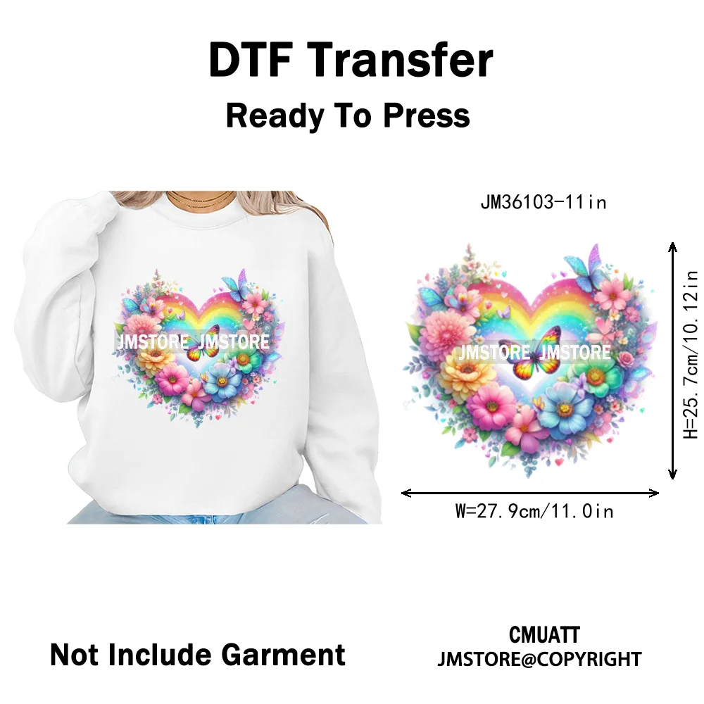Colorful Sparkling Rainbow Butterflies Flowers Lovers Washable Iron on DTF Transfers Stickers Diy Ready to Press for Clothes