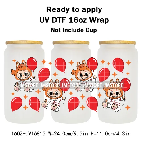 Laboo Killers Horror Halloween Monster Doll UV DTF Wraps Transfer Sticker Waterproof High Quality For 16OZ Libbey Glass Can Mugs