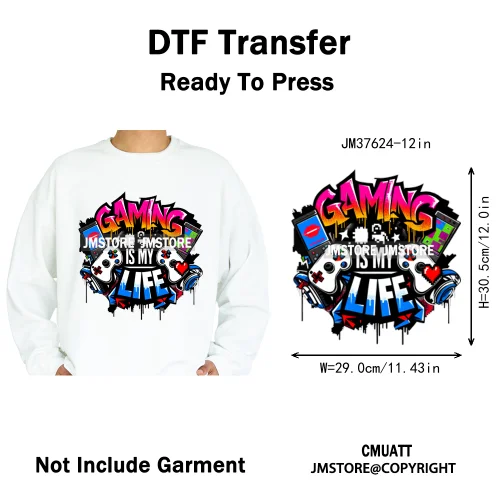 12in Old School Rap Hip Hop Music King Gaming Urban Vibes Graffiti Iron on DTF Heat Transfer Stickers Ready to Press for T-shirt