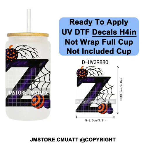 Polka Dot Pumpkin Halloween Letter Coquette UV DTF Decals Ready To Apply Waterproof Transfer Stickers For 16OZ Libbey Glass Can