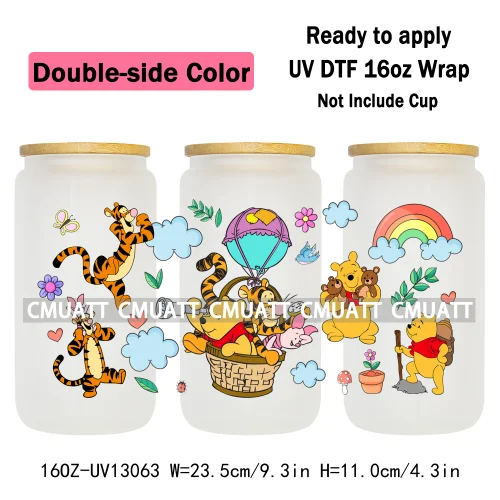 Double Side Color Cartoon Bear UV DTF Cup Wraps For 16oz Libbey Glass Mugs Can Beer DIY Customized Selfadhesive Stickers