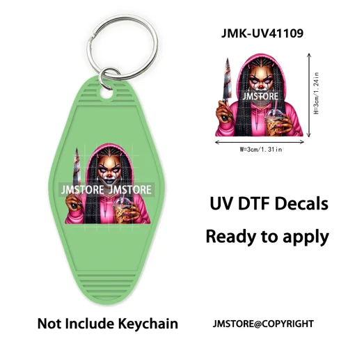 Black Horror Mama Skull Skeleton Ghosts UV DTF Motel Keychain Wraps Ready To Apply Waterproof High Quality Hotel Keychain Decals