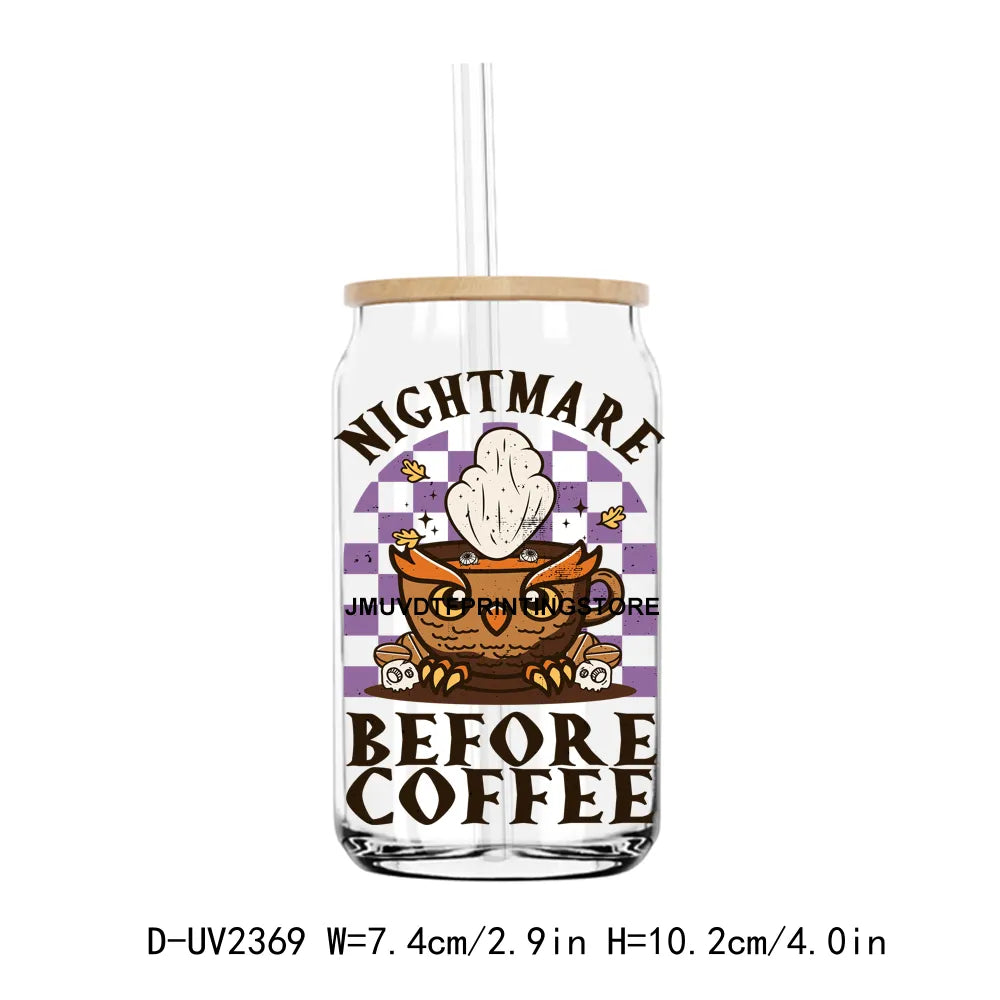 Retro Nightmare Before Coffee UV DTF Transfers Stickers Decals For Libbey Cold Cups Mugs Tumbler Waterproof DIY Craft