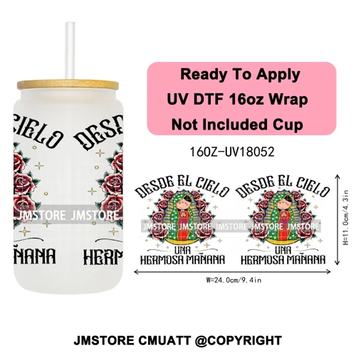 Feliz Navidad Christmas Mexican Food UV DTF Stickers Ready To Apply Cup Wrap High Quality Waterproof For 16OZ Libbey Can Glass