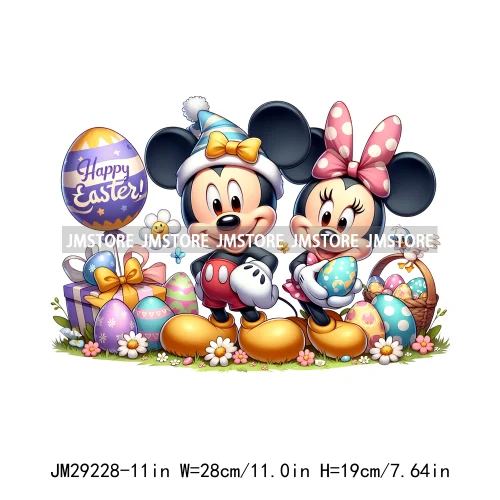 Cartoon Easter Mouse Egg Flowers Iron On DTF Transfers Stickers Ready To Press For Sweatshirt Bags