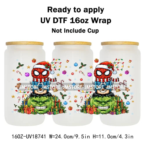 Cartoon Character Snowman Christmas 16OZ UV DTF Cup Wraps Ready To Apply Waterproof Transfer Sticker For Libbey Glass Can Bottle