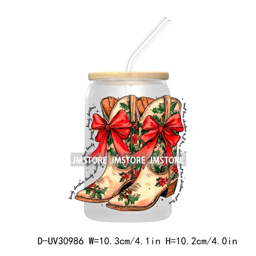 Howdy Christmas Boots Cowboy Cowgirl Western Country Xmas UV DTF Transfer Stickers Decals For Libbey Cold Cups Mugs Tumbler Bow