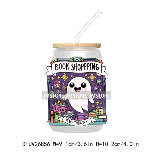 Spooky Halloween Book Club 16OZ UV DTF Cup Wrap Transfer Stickers Custom Labels Waterproof Logo For Libbey Glass Can Fall Season