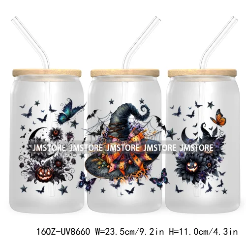 Spooky Witch Social Club UV DTF Cup Wrap For 16OZ Libbey Glass Cups Can Transfer Stickers Custom Labels Logo Halloween Season