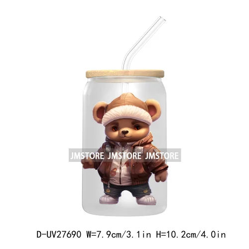 Colorful Urban Streetwear Bear UV DTF Transfer Stickers Decals For Libbey Cold Cups Mugs Tumbler Waterproof Logo Hip Hop Animals