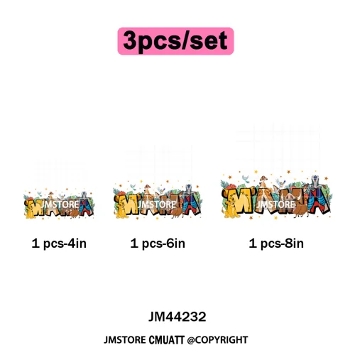 Cartoon Mama Princess Happy Mother's Day Family Vacation Iron on Washable DTF Heat Transfers Stickers Ready to Press for Hoodies