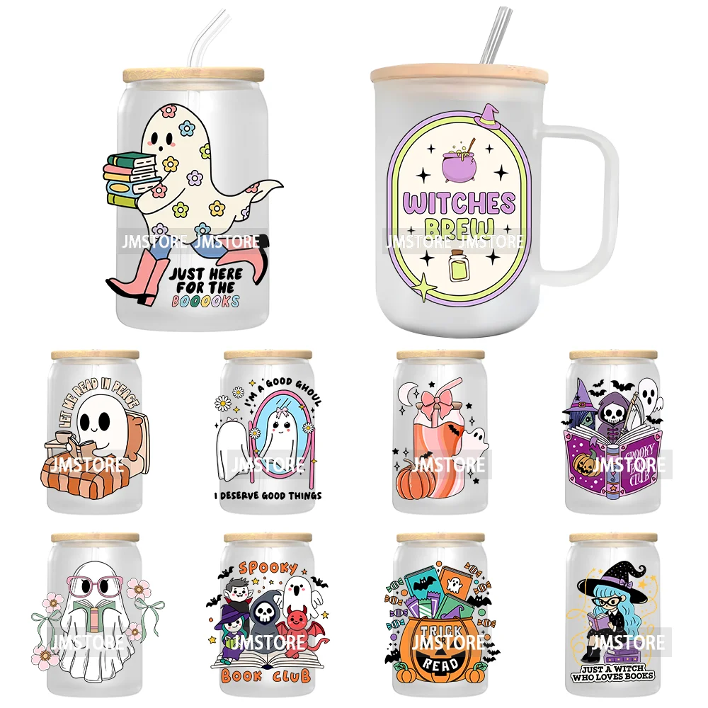 Spooky Halloween Book Club 16OZ UV DTF Cup Wrap Transfer Stickers Custom Labels Waterproof Logo For Libbey Glass Can Fall Season