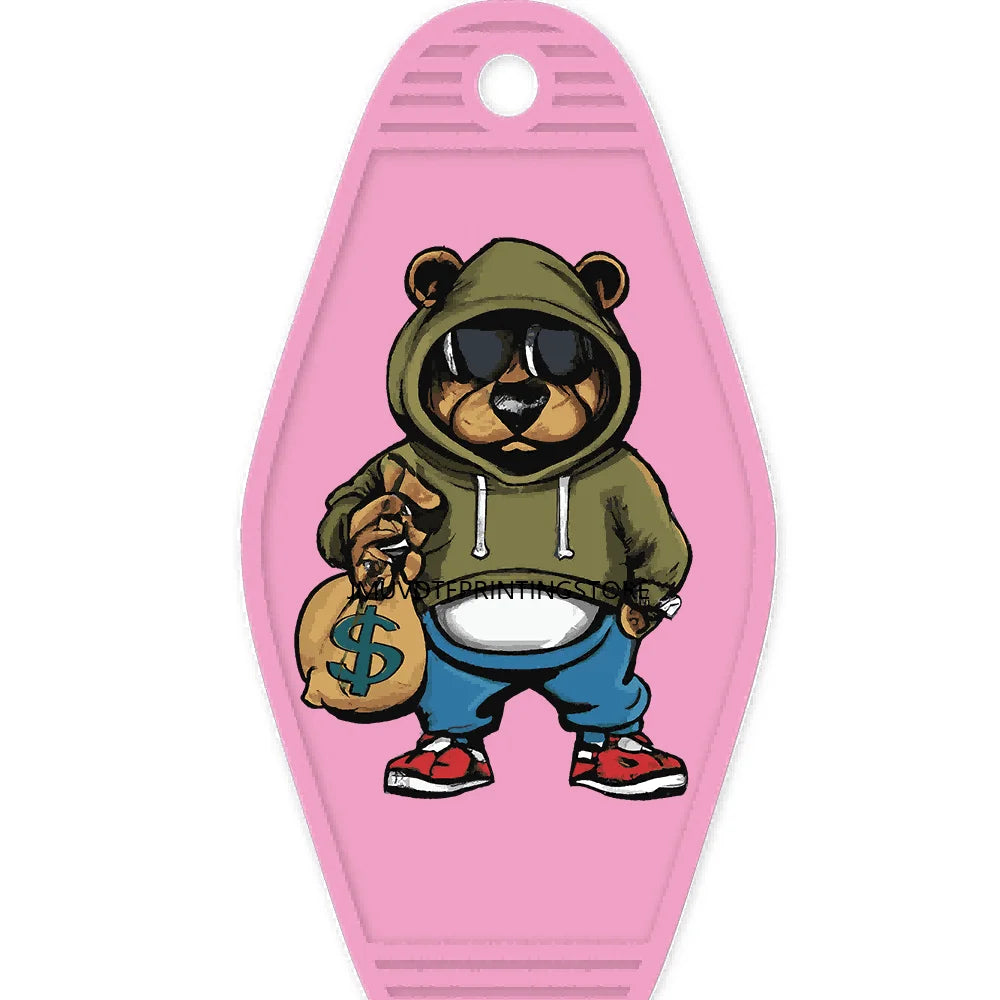 Hustle Hard Dope Bear High Quality WaterProof UV DTF Sticker For Motel Hotel Keychain Cartoon Bunny Animals