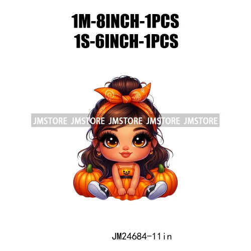 Funny Headband Hispanic Cute Latina Baby Girls Halloween Pumpkin Designs Iron On DTF Heat Press Transfer Stickers For Shirt Bags