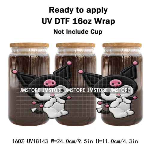 Faux Embroidery Floral Cartoon Characters UV DTF Stickers Ready To Apply Cup Wraps Waterproof For 16OZ Libbey Glass Can Tumbler