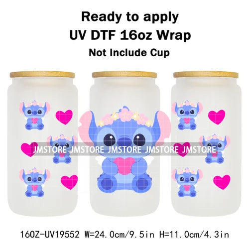 Watercolor Cartoon Character In Costumes UV DTF Wraps Ready To Apply Transfer Stickers Waterproof For 16OZ Libbey Glass Can Mugs