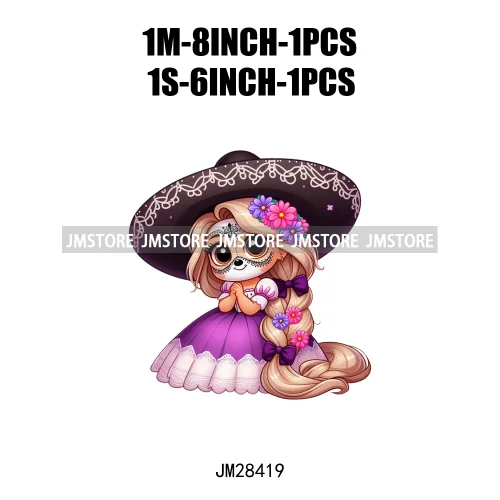 Colorful Day Of The Dead Catrina Princess Baby Girl Sombrero Hat Mexico Conchas Iron On DTF Heat Transfers Stickers For Clothing