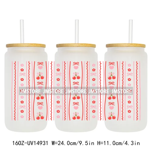 Butterfly Spring Flowers Coquette 16OZ UV DTF Cup Wraps Ready To Apply Waterproof Transfer Stickers For Libbey Glass Can Tumbler
