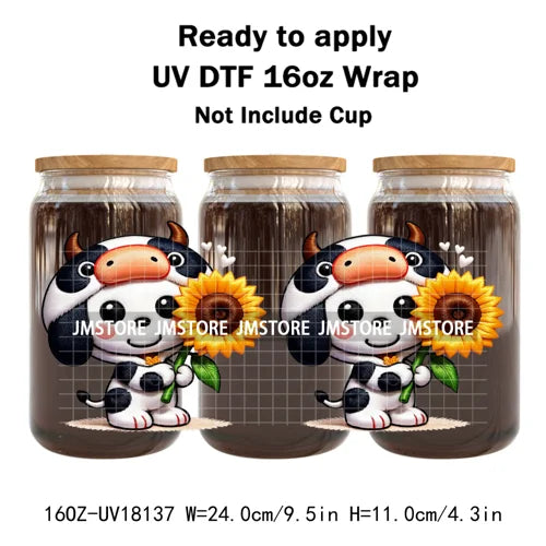 Faux Embroidery Floral Cartoon Characters UV DTF Stickers Ready To Apply Cup Wraps Waterproof For 16OZ Libbey Glass Can Tumbler