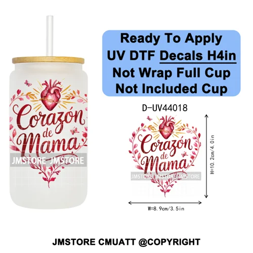 Floral Mexican Christmas Mama UV DTF Transfer Stickers Decals Ready To Apply Good Quality Prints For Libbey Cold Cup Mug Tumbler