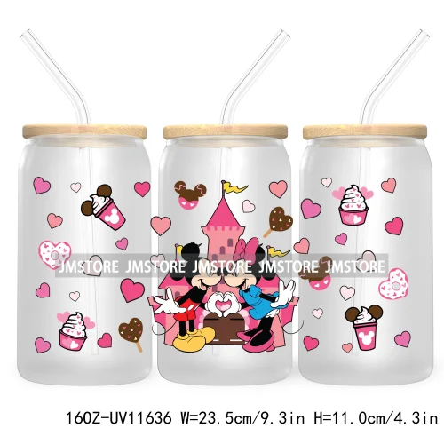 Cute Cartoon Couple XOXO Valentine's Day UV DTF Cup Wrap Transfer Stickers For 16OZ Libbey Glass Can Cupid Vibes Love Hearts