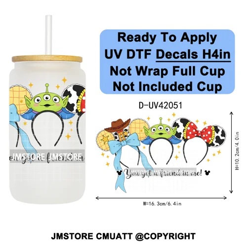 Cartoon Mouse Head Princess Family Vacation UV DTF Decals Ready To Apply Waterproof Transfer Stickers For 16OZ Libbey Glass Can