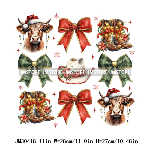 Coquette Bow Girly Christmas Merry White Holidays Santa Christian Xmas Iron On DTF Transfers Sticker Ready To Press For Clothing