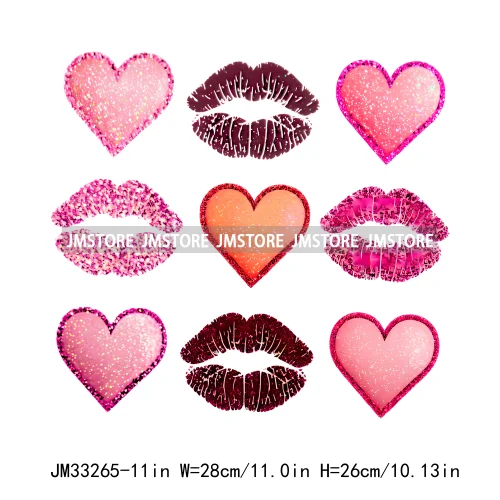 Colorful Love Heart Lips Coquette Happy Valentine's Day Iron On DTF Heat Press Transfers Stickers Ready To Press For Clothing