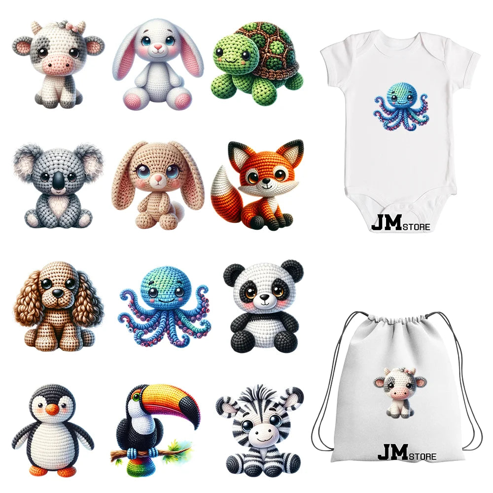 15cm 5.9in Colorful Cute Needle Hook Animal Iron On DTF Heat Transfer Sticker For Clothes Print Vinyl Washable T-Shirt Appliques