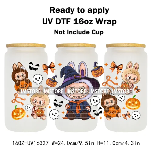 Laboo Horror Movie Characters Halloween 16OZ UV DTF Cup Wraps Ready To Apply Waterproof Transfer Stickers For Libbey Glass Can