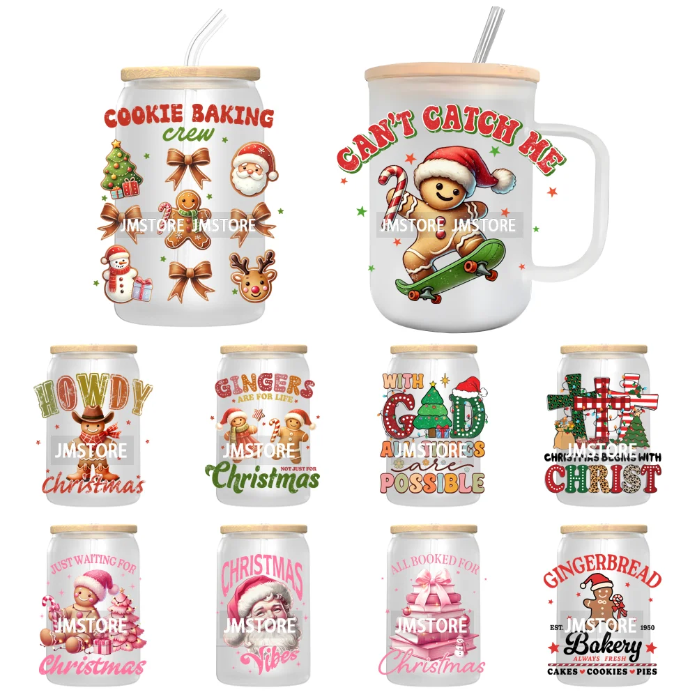 Christmas Cookie Baking Crew Gingerbread Man UV DTF Transfer Sticker Decal For Libbey Cold Cup Mug Tumbler Jesus Christmas Cross