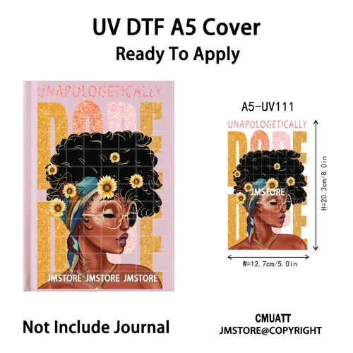 Floral Butterfly Black Girl Religious A5 Notebook UV DTF Wraps Ready To Apply Custom Transfer Stickers Decals For Journal Cover