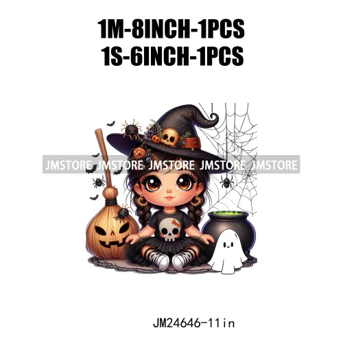 Custom Halloween Spooky Witch Latina Baby Girls Iron On Decals Hispanic Princess DTF Heat Press Transfers Stickers For Hoodies