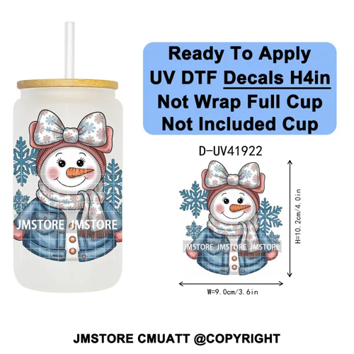 Christmas Santa Claus Patchwork UV DTF Decals Ready To Apply Waterproof Transfer Stickers DIY Crafts For 16OZ Libbey Glass Can