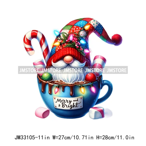 Cute Christmas Hot Cocoa Season Gnomes Sweet Winter Santa Quotes Iron On DTF Transfers Stickers Ready To Press T-shirts Bags