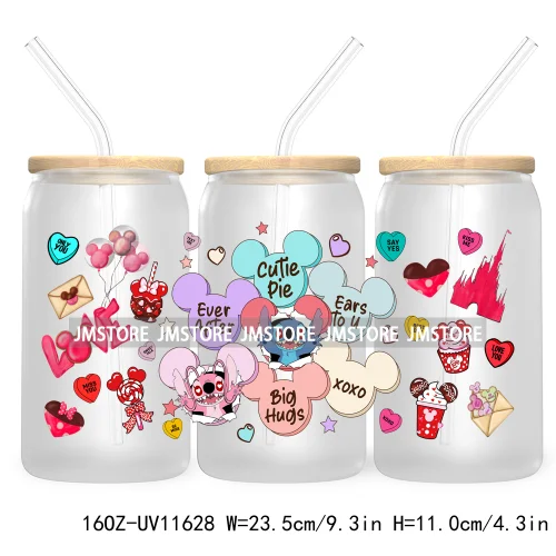 Happy Valentine's Day Cartoon Mouse Couple 16OZ UV Cup Wrap DTF Transfer Sticker For Libbey Glass Can Cups Tumbler XOXO Love Bug