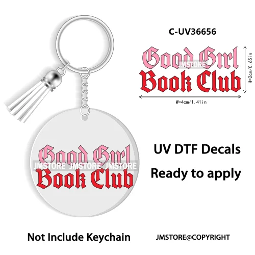 Trendy Bookish Inspirational Quotes UV DTF Decal Round Keychain Ready To Apply WaterProof Transfer Stickers For Circle Keychain