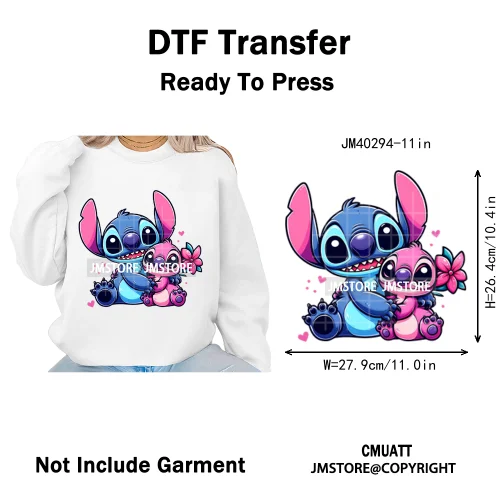 Cute Cartoon Blue Animal Princess Best Friends Designs Iron on DTF Washable Transfers Stickers Ready to Press for Clothing Bags