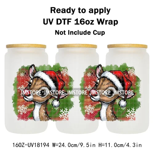 Preppy Brushstroke Christmas Santa Claus 16OZ UV DTF Cup Wraps Ready To Apply Waterproof Transfer Stickers For Libbey Glass Can