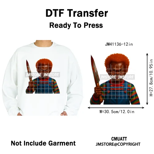 Halloween Spooky Afro Dad Scary Movie Smoking Character Costume Design Iron on DTF Transfer Stickers Ready to Press for Clothing