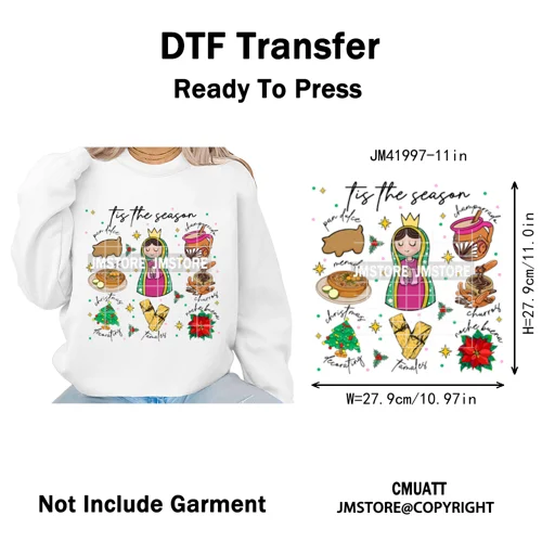 Feliz Navidad Mexican Christmas Concha Santa Latina Holiday Fiesta Iron on DTF Transfers Stickers Ready to Press for T-shirts