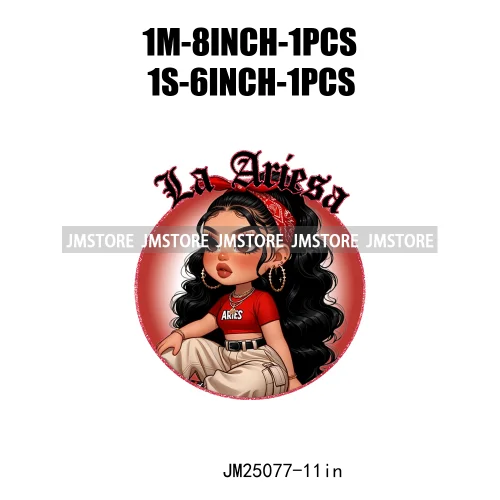 New Washable Chicana Chola Chibi Latina Spanish Zodiac Cute Girls DTF Iron On Transfers Stickers Ready To Press For Clothing