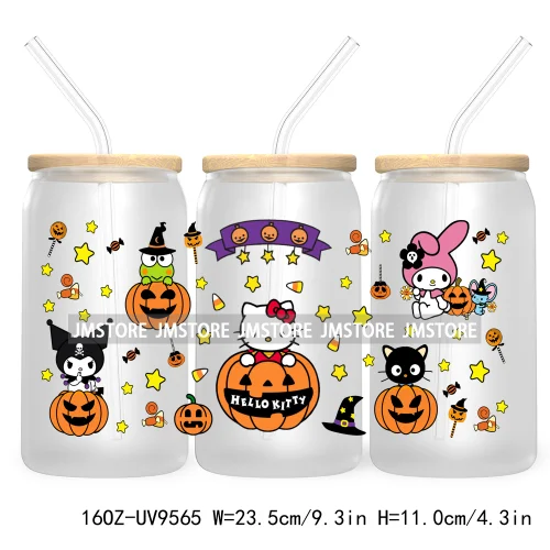 Halloween Cartoon 16OZ UV DTF Cup Wrap Transfer Stickers Custom Labels Waterproof Logo For Libbey Glass Can Pumpkin Season Vibes