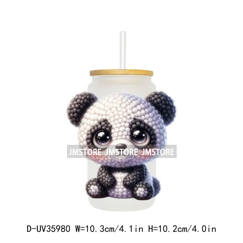 Watercolor Knitted Cute Animals UV DTF Transfer Stickers Decals Ready To Apply Waterproof For 16OZ Libbey Glass Can Cups Tumbler