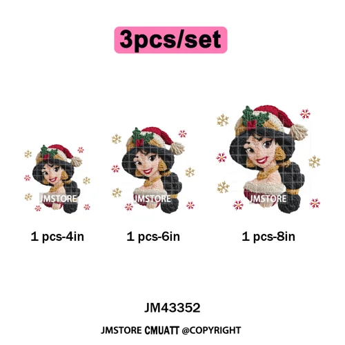 Cute Faux Knitting Yarn Princess Cartoon Character Christmas Holiday Iron on DTF Transfers Stickers Ready to Press for Hoodies