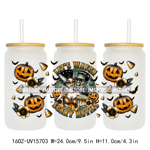 Hot Ghoul Summer Spooky Halloween 16OZ UV DTF Cup Wraps Ready To Apply Waterproof Transfer Stickers For Libbey Glass Can Tumbler