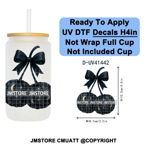 Highland Cow Horror Character Coquette Pumpkin UV DTF Decals Ready To Apply Durable Transfer Stickers For 16OZ Libbey Glass Can