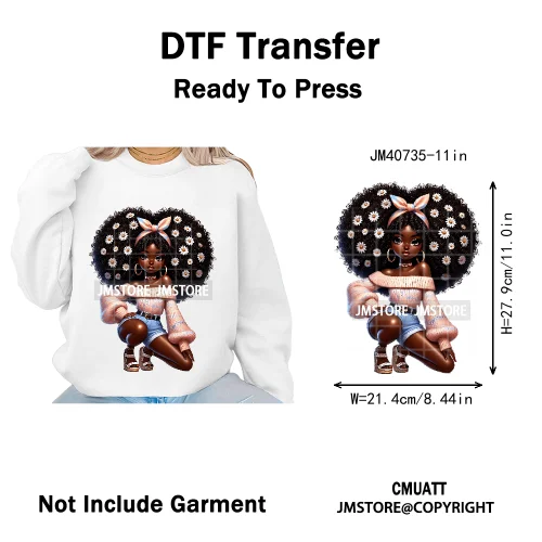 Sassy Curly Afro Women Fashion Hairstyle Urban Melanin Girls Iron on DTF Washable Transfers Stickers Ready to Press for Textile